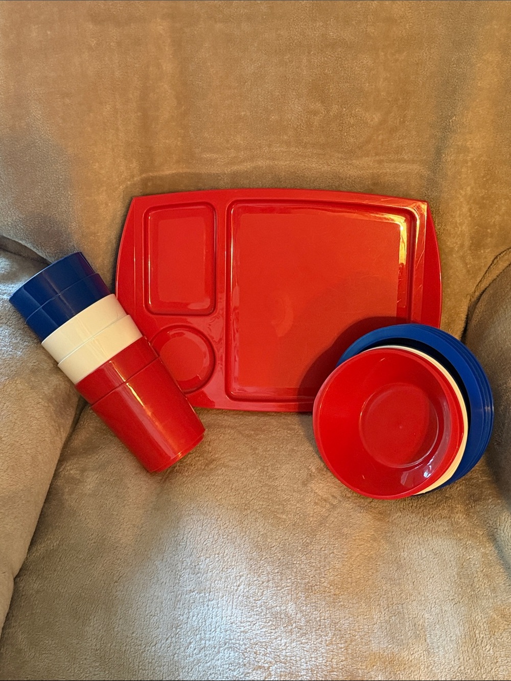 Red, Blue & White Plastic Dinnerware Set